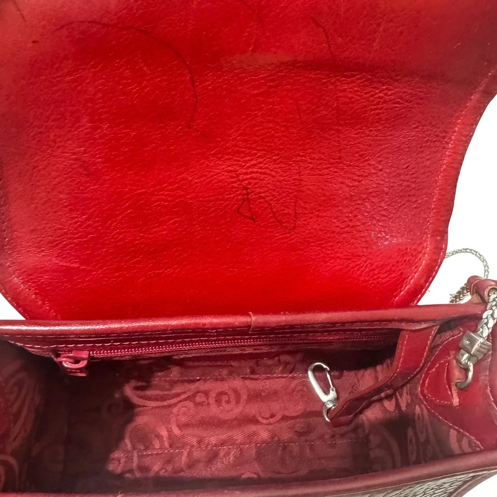 Brighton‎ Crossbody Bag Womens Small Burgundy Croco Leather Excellent Filigree